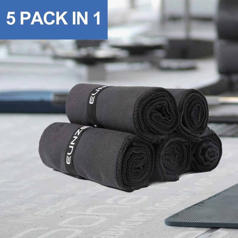 Eunzel Microfiber Workout Towel,Quick Dry Silver Ion Absorbent Sweat Gym Towel for Workout, Camping, Travel, Exercise& Fitness 31.5"x15.7", Set of 5 Black - Image 2